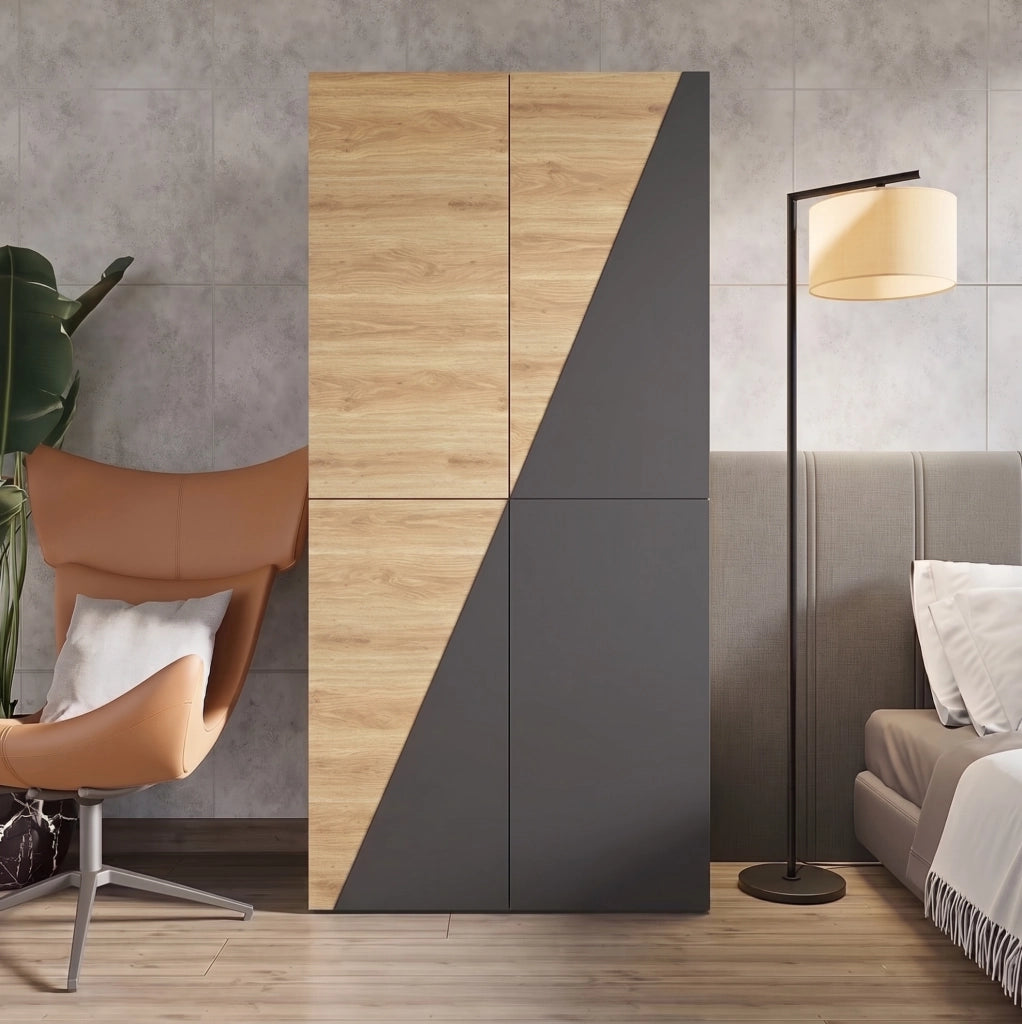 ARMADIO 90x50x200 cm con 2 Cassetti, Asta Appendiabiti e Portapantaloni