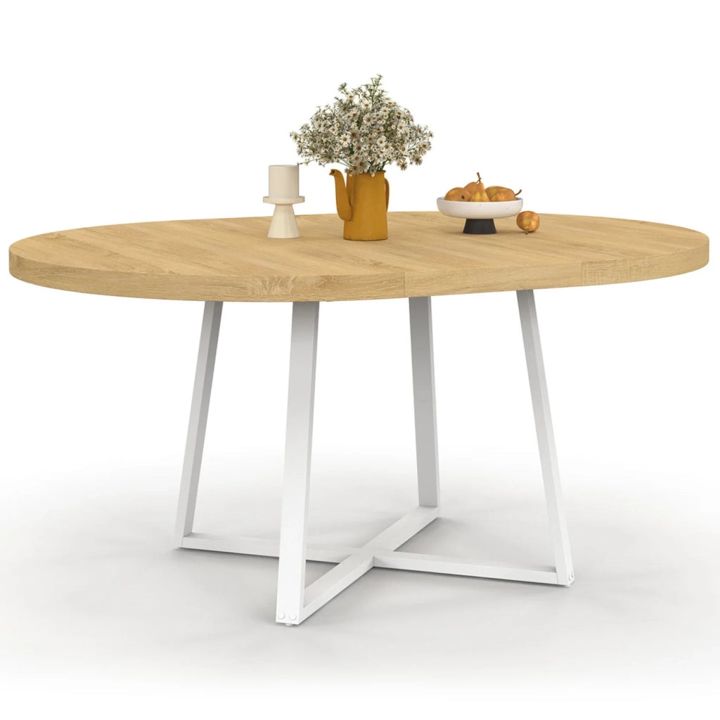 IDMarket - SELMA tavolo da pranzo rotondo allungabile 4-8 persone legno e bianco 110-150 cm