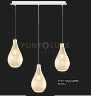 SOSPENSIONE BIANCO 3 LUCI RETTANGOLARE VETRI PICCOLI AMBRA 1193BI-S3 RP-AM
