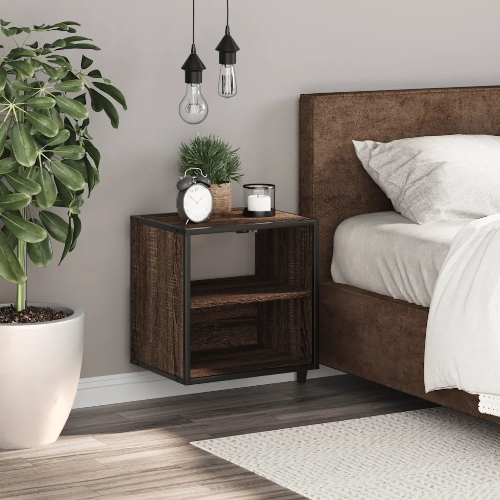 Comodino a Muro-Tavolino da notte sospeso Rovere Marrone 40x31x39,5 cm 649348