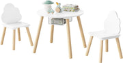 Set di Tavolo e Sedie per Bambini, Rotondo in Legno Con 2 Sedie, Tavolino a 3 Pezzi per Asilo Nido, Bianco