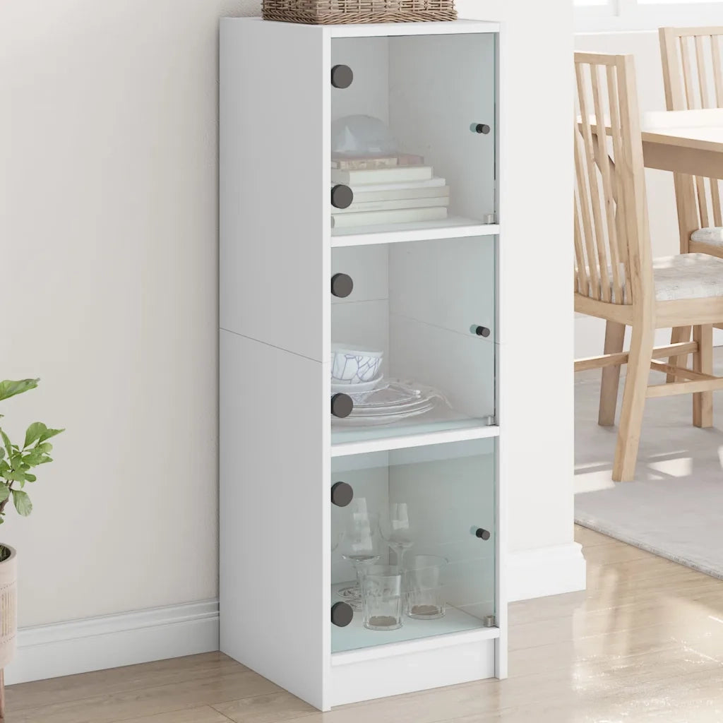 Credenza | Madia | Buffet da pranzo | Armadio da pranzo con Ante in Vetro Bianca 35x37x109 cm