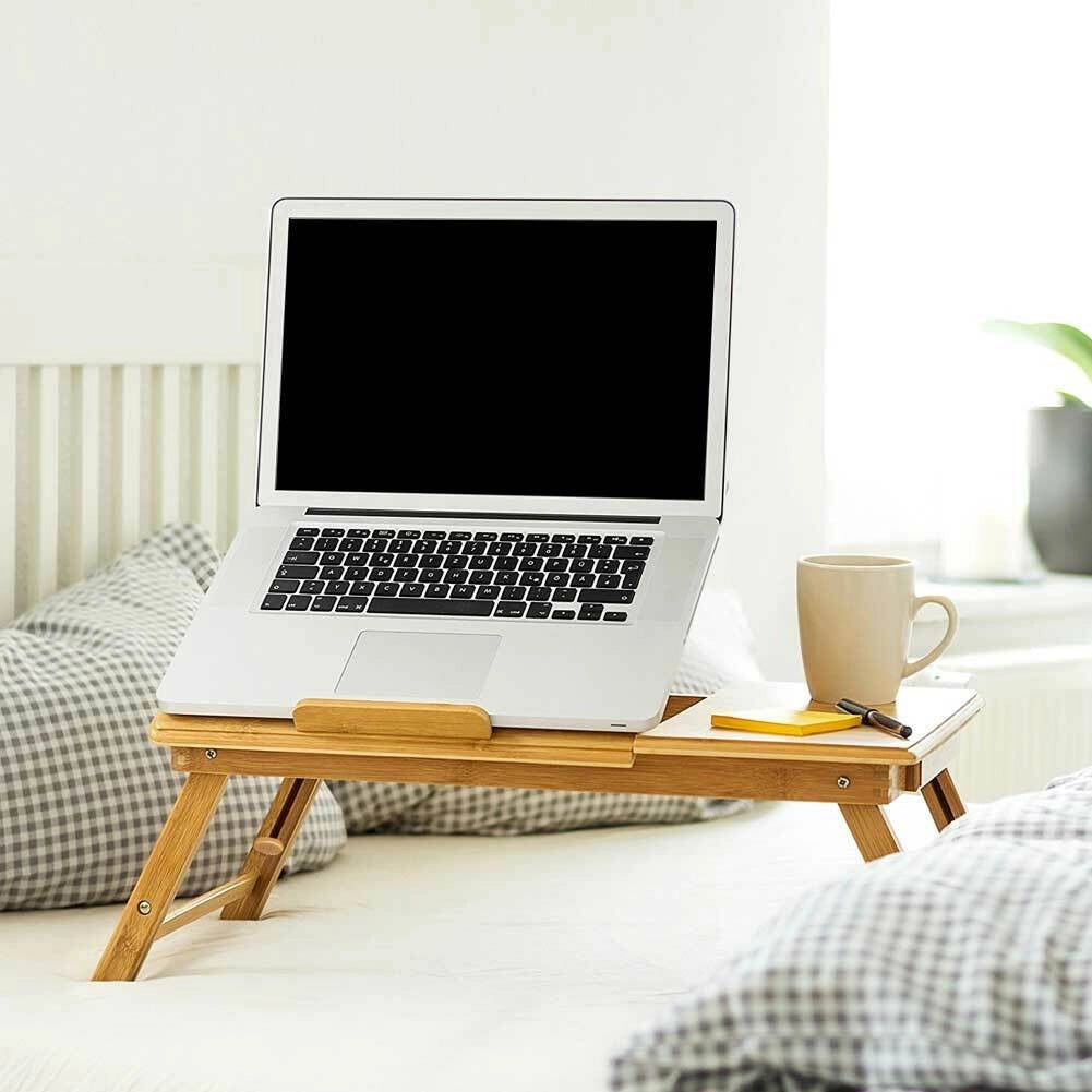 Tavolino Vassoio Letto Divano Porta Notebook Pc Tablet Pieghevole in Legno Bambu