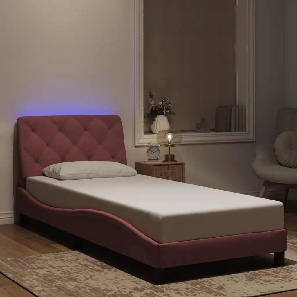 Giroletto con LED senza Materasso-Struttura Letto Rosa 90x200 cm in Velluto