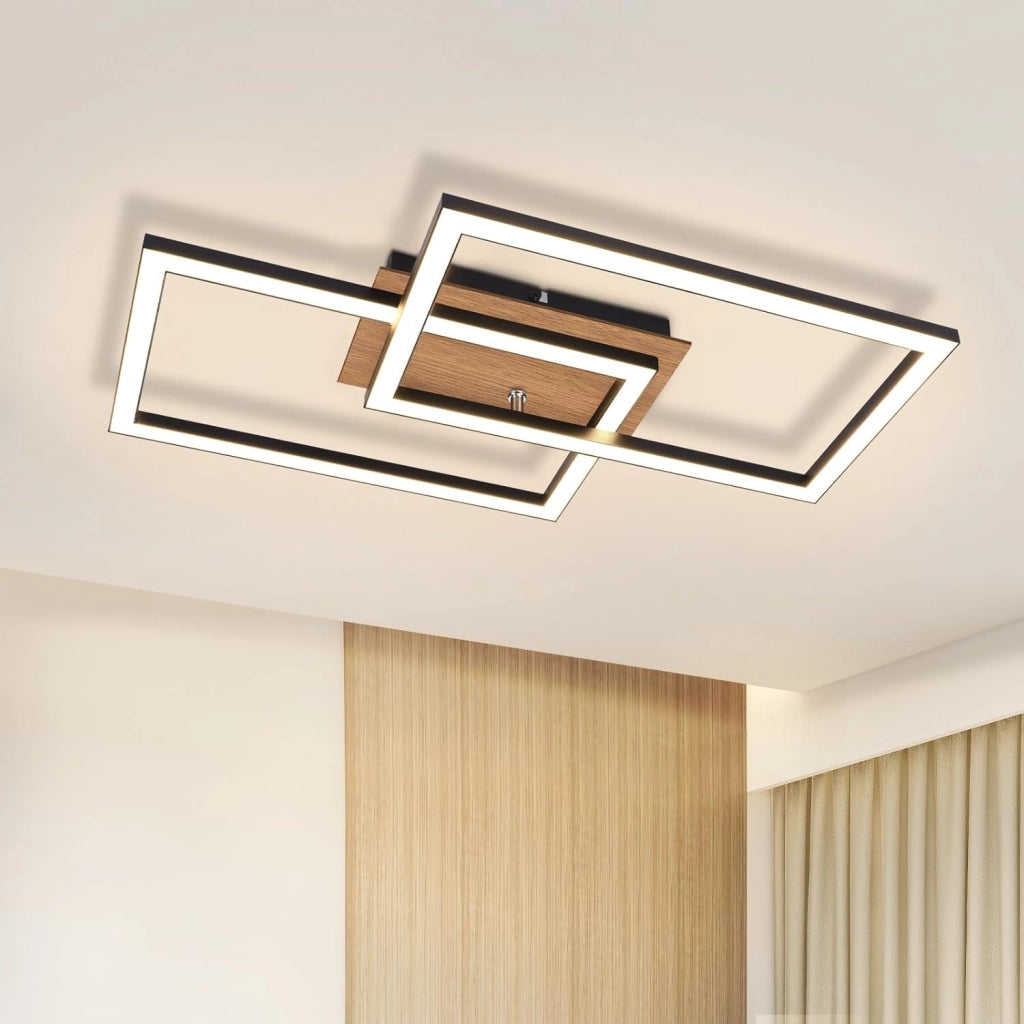ZMH Lampada da soffitto plafoniera LED moderna in legno nero 24W 3000K bianco caldo design rettangolare