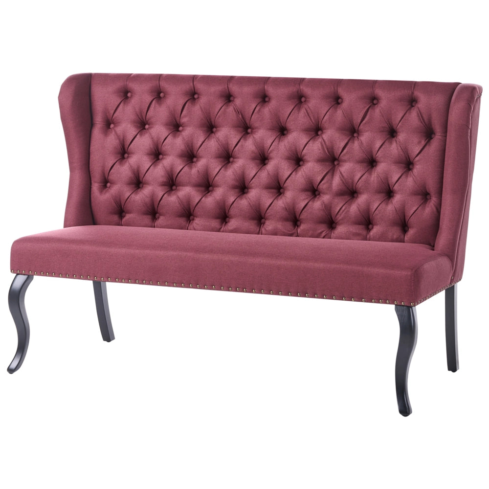 Divano da cucina in tessuto poliestere rosso scuro rivestimento imbottito 2 posti schienale ad ali gambe nere