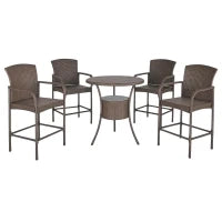 Set 5 Pezzi Tavolino con 4 Sedie da Giardino Alte in Rattan Sintetico con Secchiello per Ghiaccio, Marrone