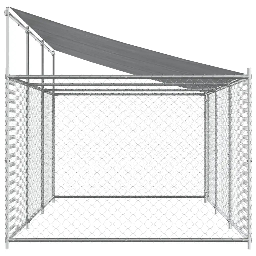 Gabbia Cani con Tetto e Porta Grigia 6x2x2 m in Acciaio Zincato CFW1793698