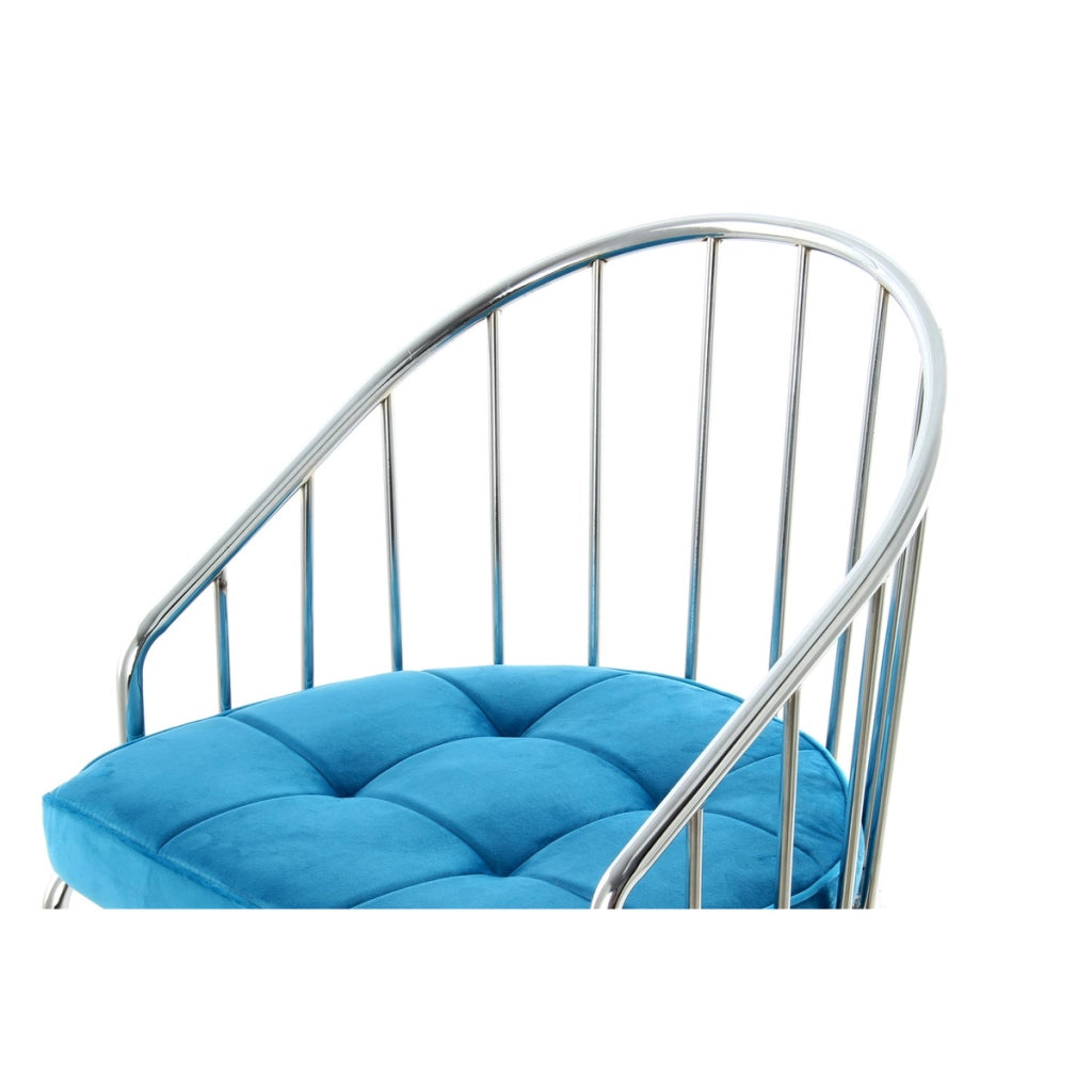Sedia di design Palma in velluto blu e metallo cromato