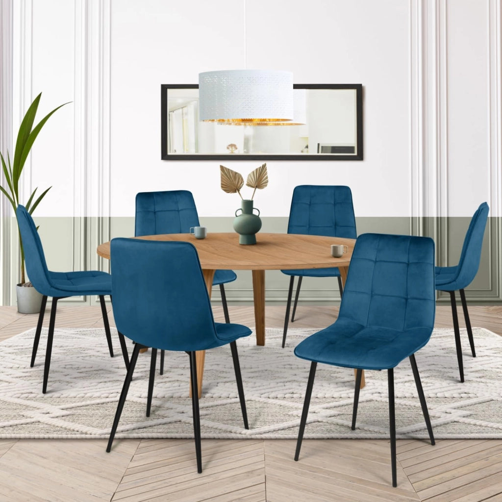 Set di 6 sedie da pranzo in velluto blu MILA
