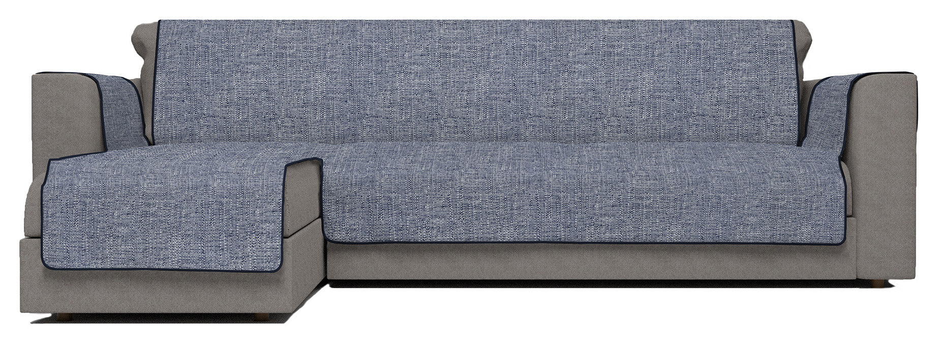 Copridivano in Poliestere con Penisola Sinistra Seduta 190 cm Blu Scuro