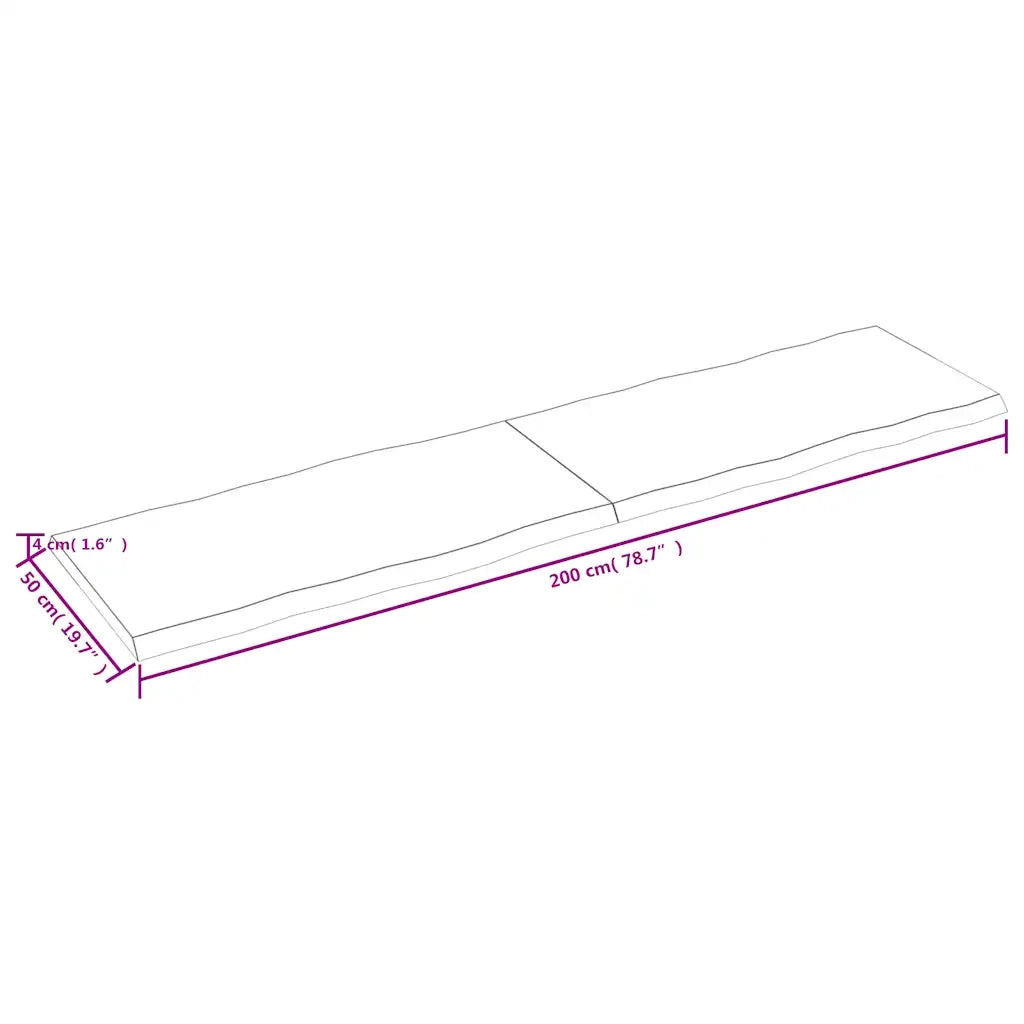 Piano Tavolo Marrone Scuro 200x50x(2-4)cm Rovere Non Trattato 364048