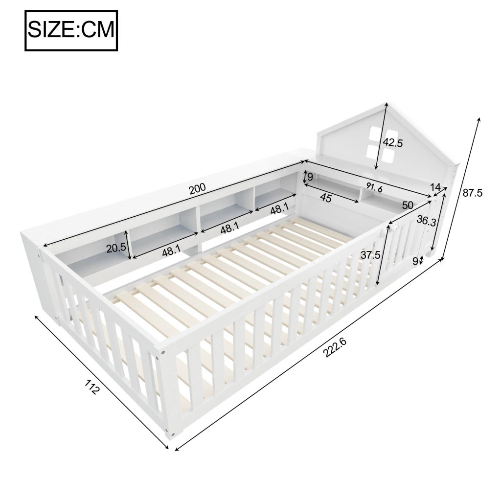 Letto singolo per bambini bianco con funzione di stoccaggio in legno massello 90x200 cm