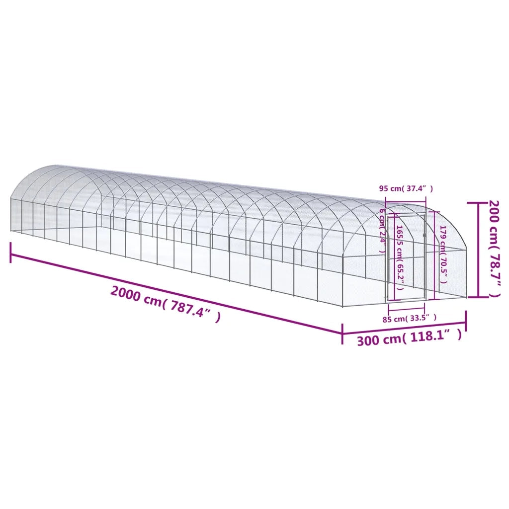 Gabbia per Polli da Esterno 3x20x2 m in Acciaio Zincato 3095470