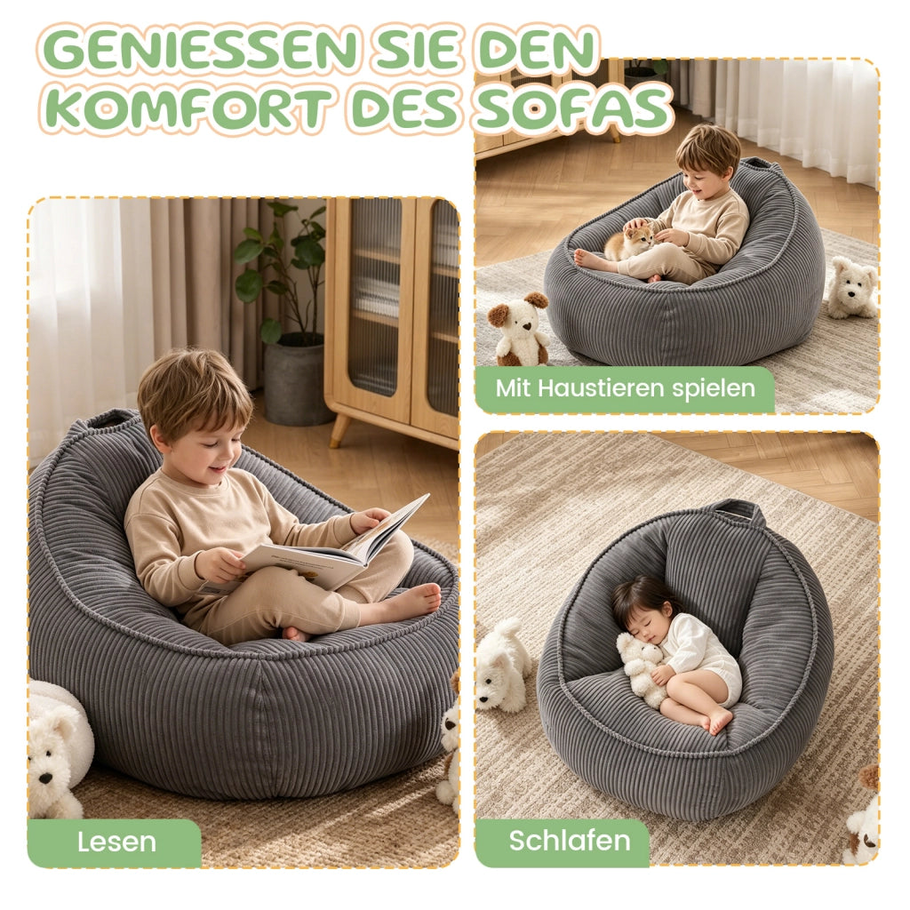 POUF SACCO in velluto a coste, grigio, 40 x 31 x 20 cm