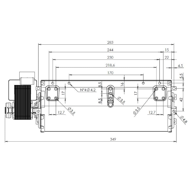 Ventilatore tangenziale Trial THS27B6 019 TFA745 S8 Stufa a Pellet Lunghezza 349mm Bocchetta 272x35mm