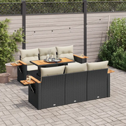 Set Divani da Giardino con Cuscini 7pz Nero Polyrattan Acacia