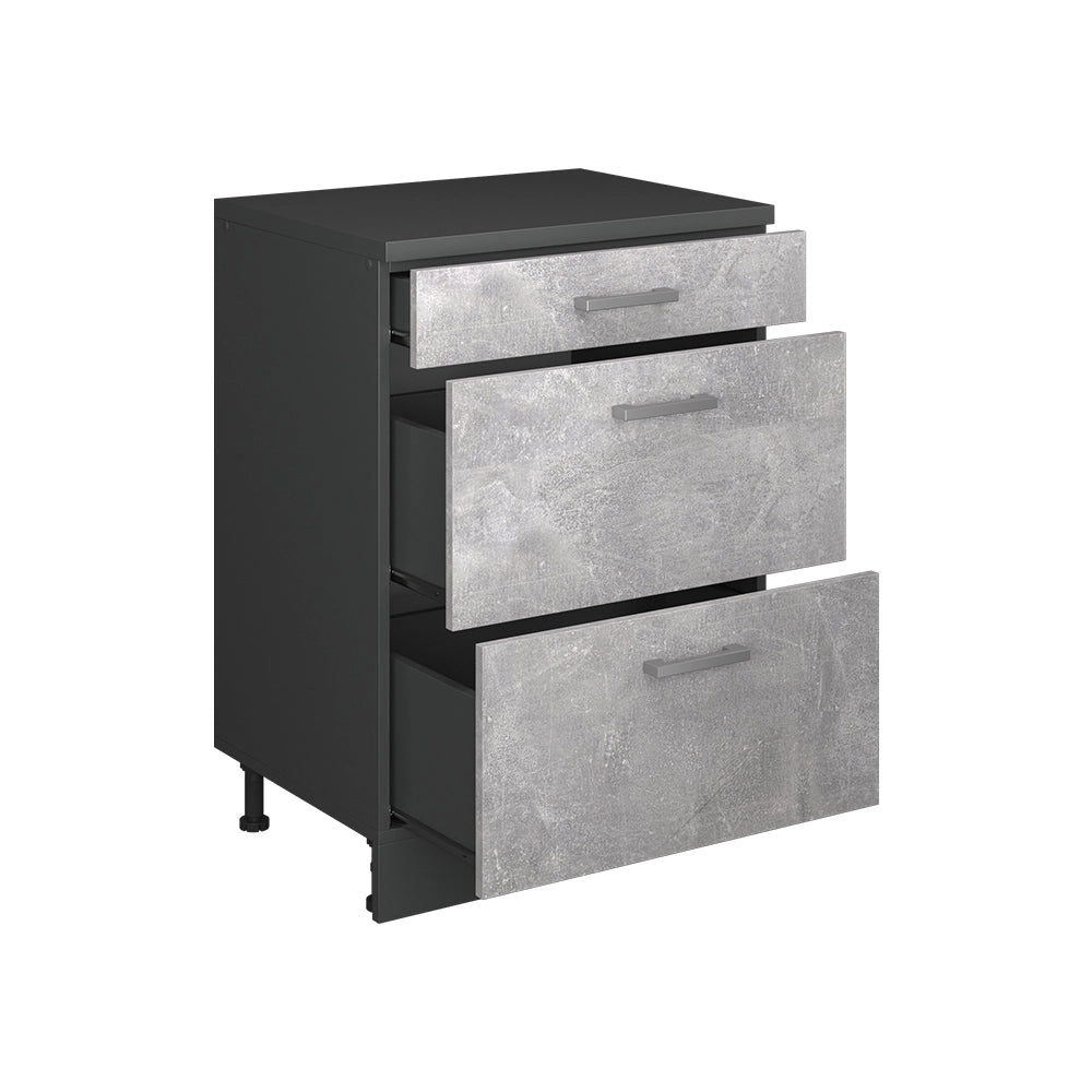 Mobile per mansarda Rion Calcestruzzo/Antracite 60 x 83.8 cm senza inclinazione con 3 cassetti Vicco