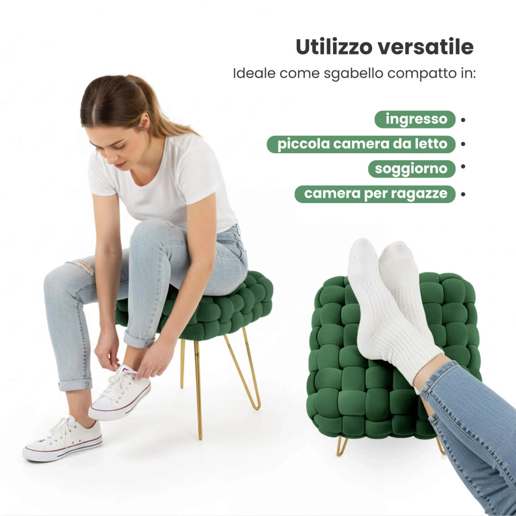 Pouf sgabello in velluto intrecciato 38 cm DOTTY Verde Bottiglia