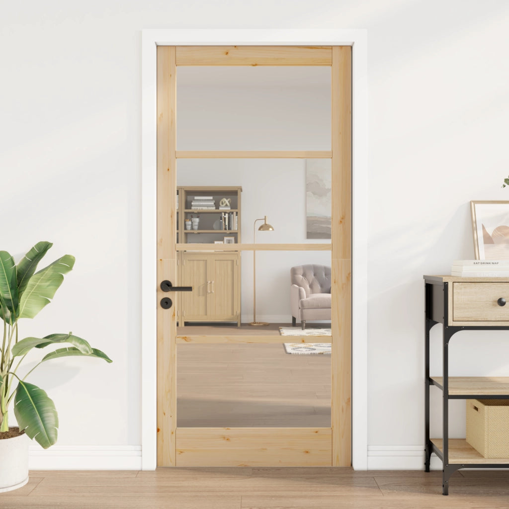 porta interna con vetro "ORKDAL" 93x202x4 cm in legno massello di pino