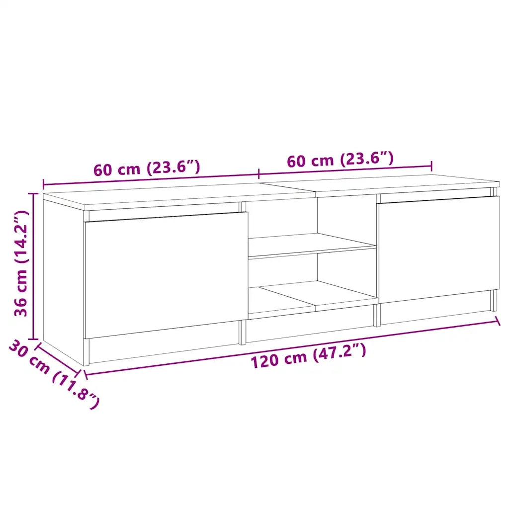 Mobile Porta TV con Luci LED Bianco Lucido 120x30x36 cm 804289