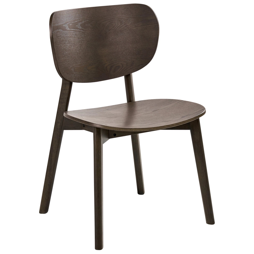 Set di 2 sedie da pranzo con struttura in legno di gomma marrone scuro, senza braccioli, design minimalista