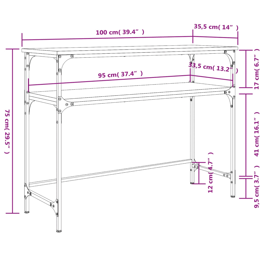 Tavolino Consolle Nero 100x35,5x75 cm in Legno Multistrato
