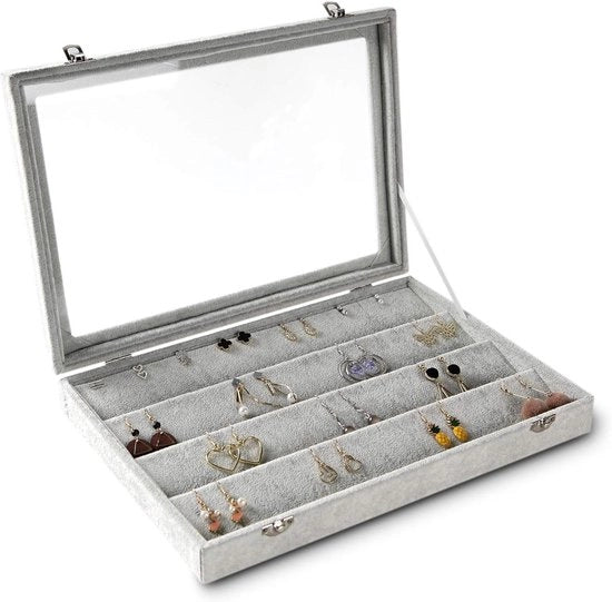 Organizzatore per Orecchini - 64 Scomparti - Inserzione in Pelle - Scatola per Conservazione - Coperchio in Vetro - Display per Gioielli - Con Scomparti - Regali per Ragazze Donne