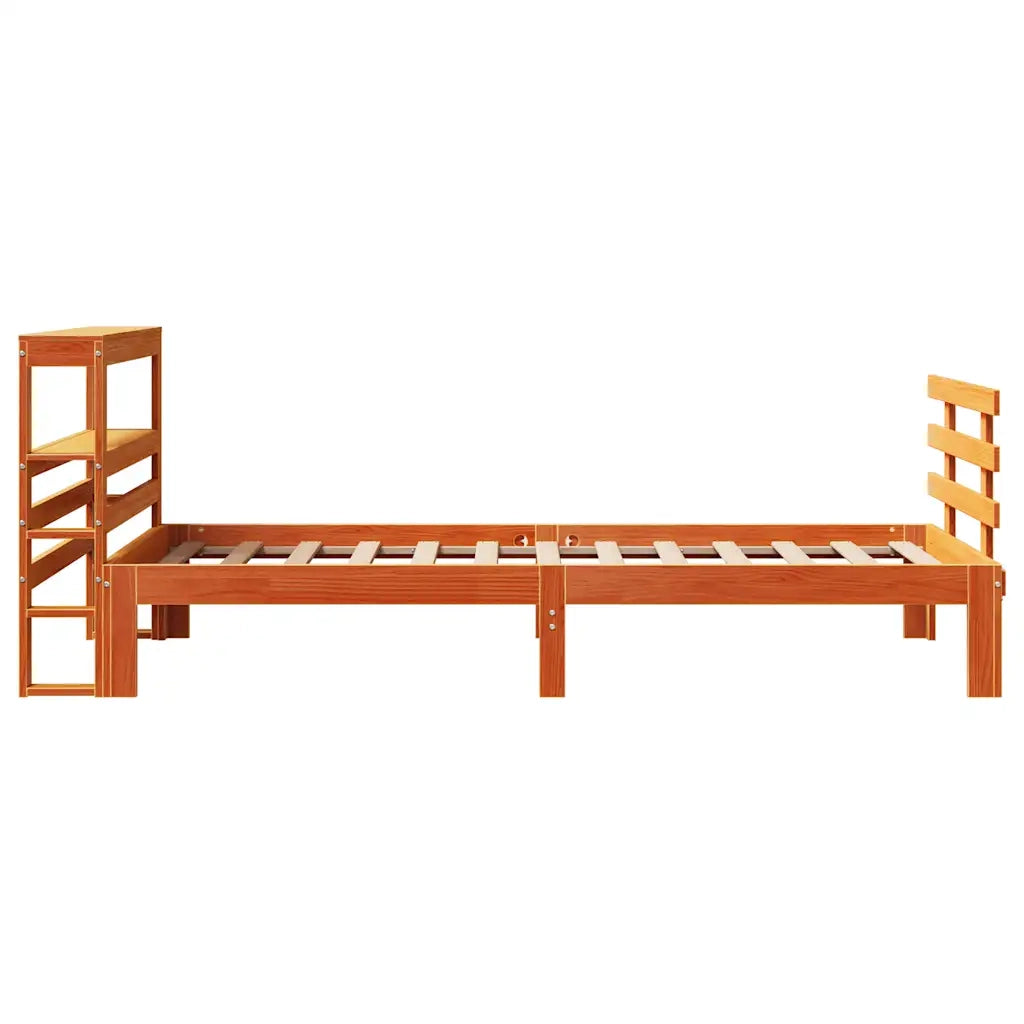 Giroletto con Testiera-Struttura Letto con testiera Marrone Cera 75x190 cm Massello Pino 800707