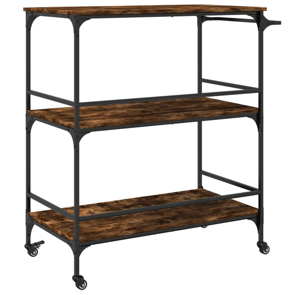 Carrello da Cucina-Scaffale per Cucina Rovere Fumo 100,5x50x105cm Legno Multistrato