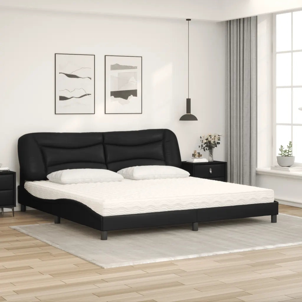 Letto con Materasso Hvar Nero 200x200 cm in Similpelle 3208745