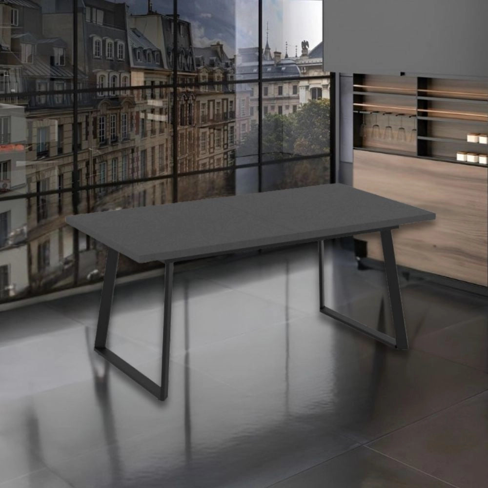 Tavolo allungabile Lavinya piano ossido e gambe in metallo nero 170x90x75h