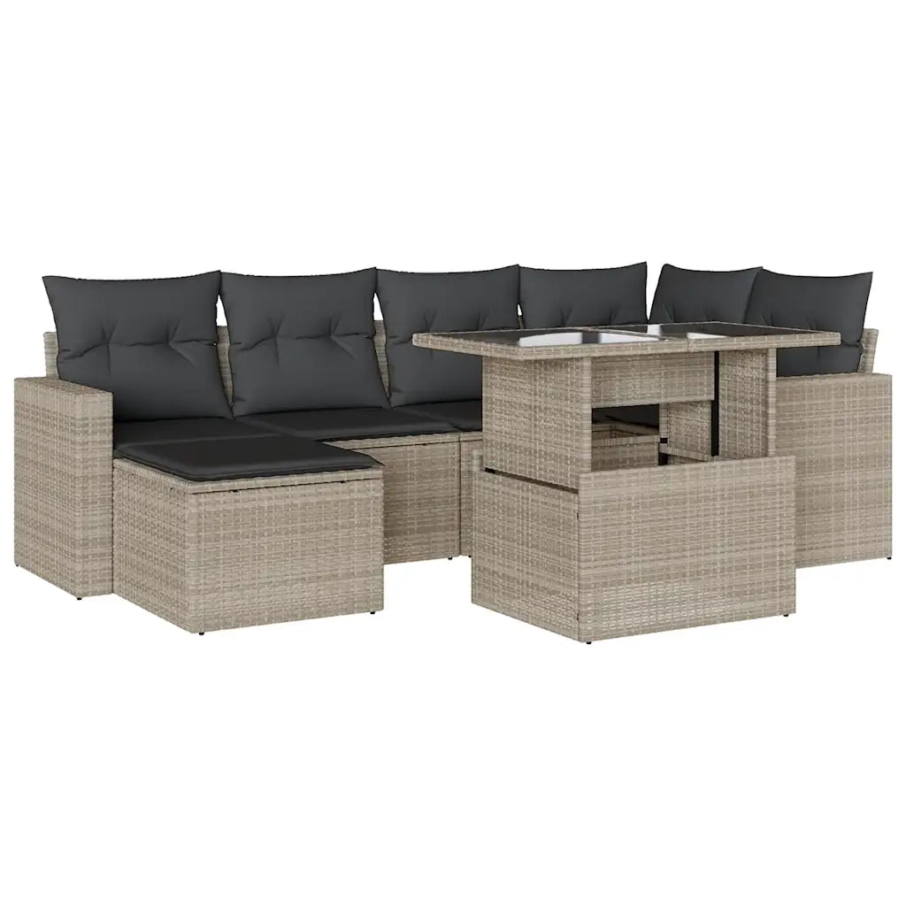Set Divani da Giardino 7pz con Cuscini Grigio Chiaro Polyrattan