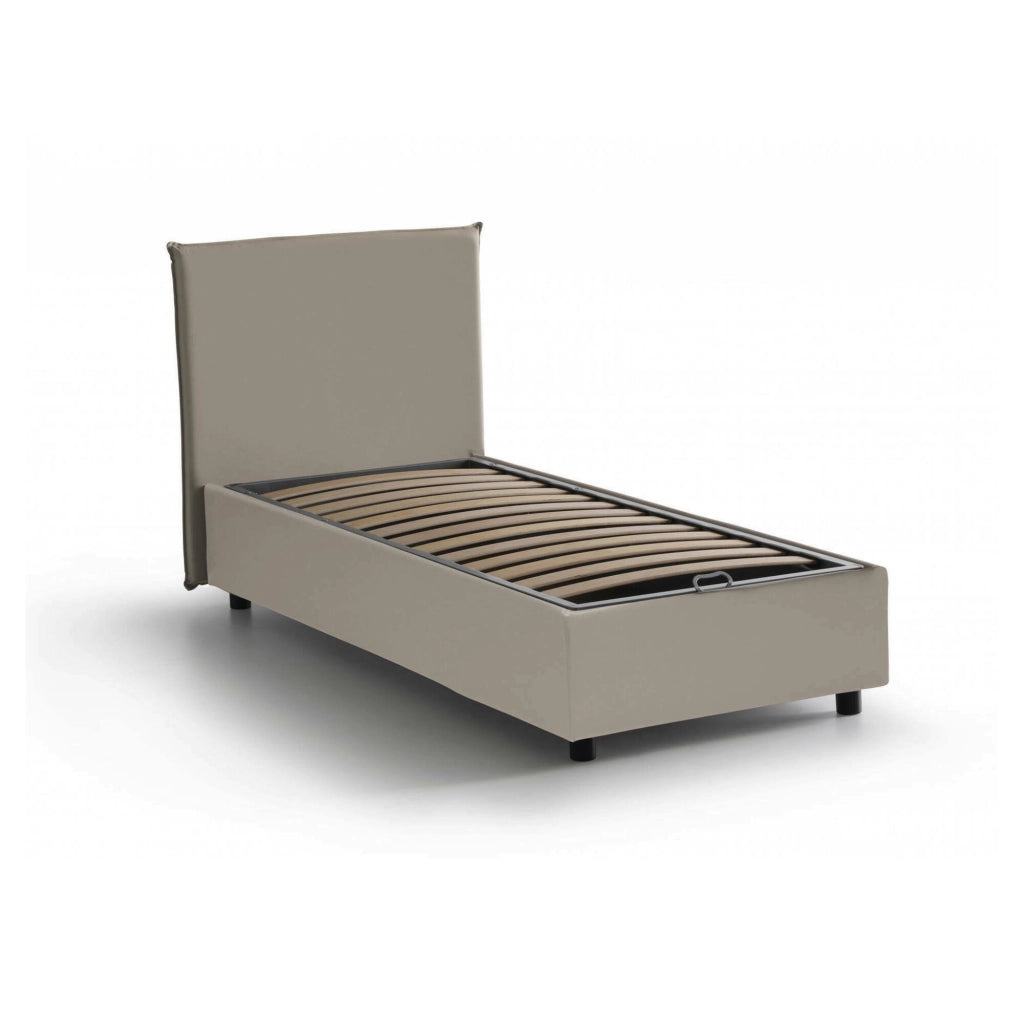 Grecale, Letto Singolo Contenitore Made in Italy, Grigio Tortora
