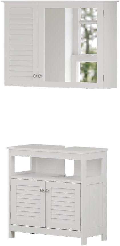 Set di mobili da bagno Riad, Bianco, 60 cm, composto da specchio da bagno e mobile sottolavabo