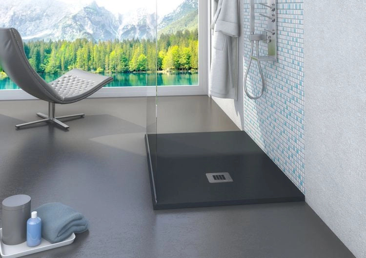 Piatto doccia in pietra SOLIDSTONE alto 2,8 cm - Antracite Grafite nero RAL 7016 - Misura: 90x100 x 2,8h