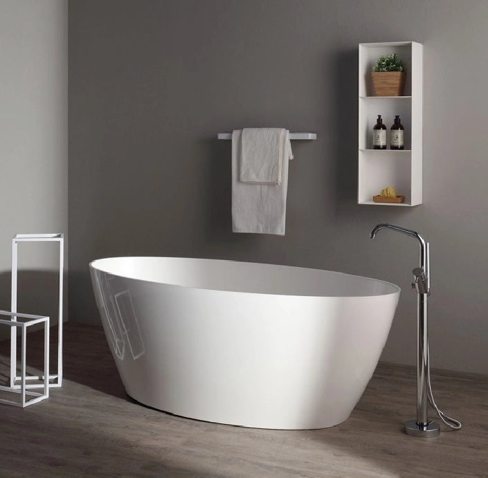 Vasca da bagno moderna freestandig in marmo resina ovale bianca 160cm Badok Lamap