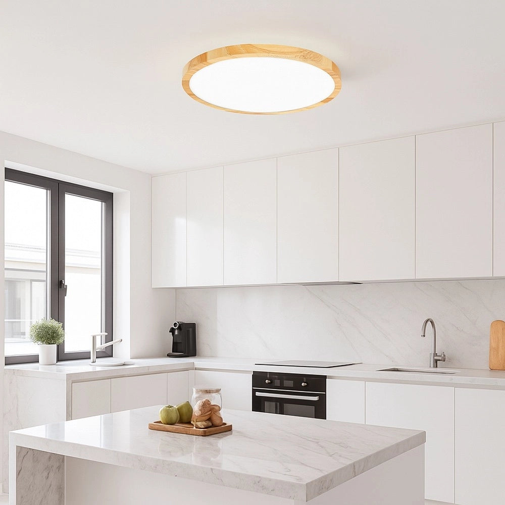 Trade Shop - Plafoniera A Led Slim 36w Ip40 Con Tecnologia Cct Da 6500k A 2700k Con Switch Lv480-3c - Legno Chiaro