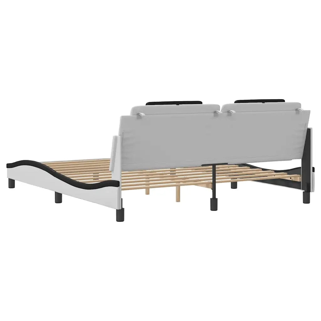 Letto matrimoniale | Letto per adulti | Giroletto Viana senza Materasso Bianco e Nero 180x200 cm in Similpelle