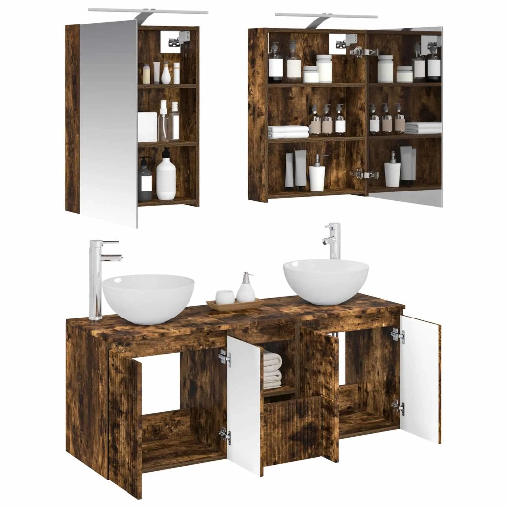 Set di Armadi da Bagno 5 pcs Rovere Fumo 50 x 14,5 x 70 cm 3406355
