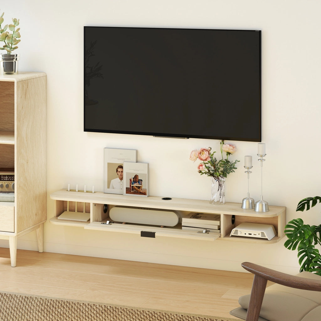 Mobile TV sospeso con cassetto e 2 ripiani ¨C Xylo ¨C Legno naturale 140x24x16 cm