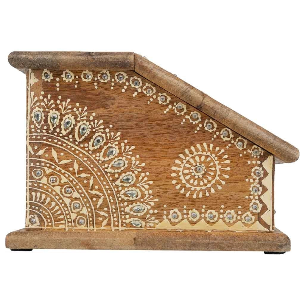 Portagioie in legno dipinto a mano marrone 24x20x12,5h cm