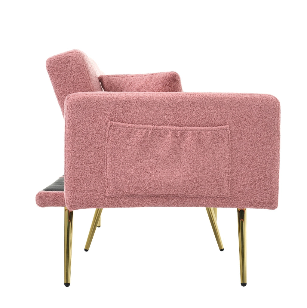 Divano letto convertibile reclinabile 175x64x72 cm in tessuto sherpa rosa; con tasche laterali