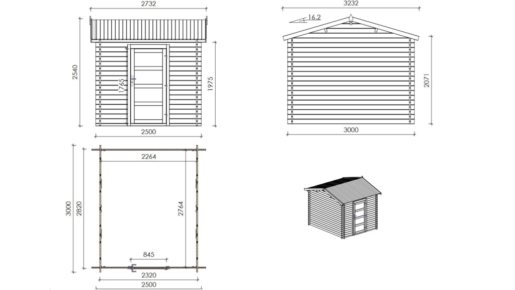 Casetta da giardino in legno – 2.5x3 m con estensione 4x2.76 m - 18.56 m² - DOM675+DOS194 - ALTANKA