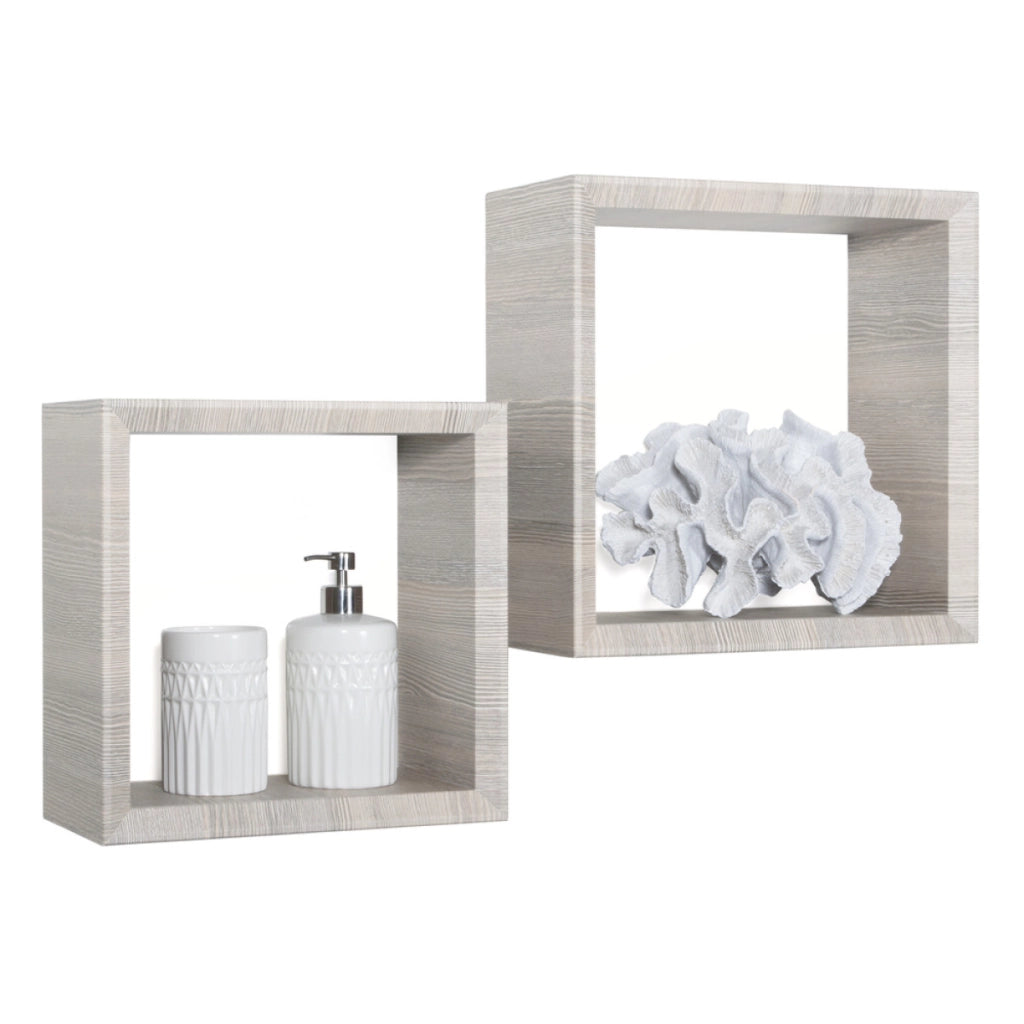 Set di 2 Mensole da Muro Modello GINEVRA, Cubi Arredo, Mensole Cubo, Cubi da Parete, Cubi Portaoggetti. Misure 35x35 p15.5 cm, e 30x30 p15.5 cm. Finitura  ROV. GRIGIO - MADE IN ITALY