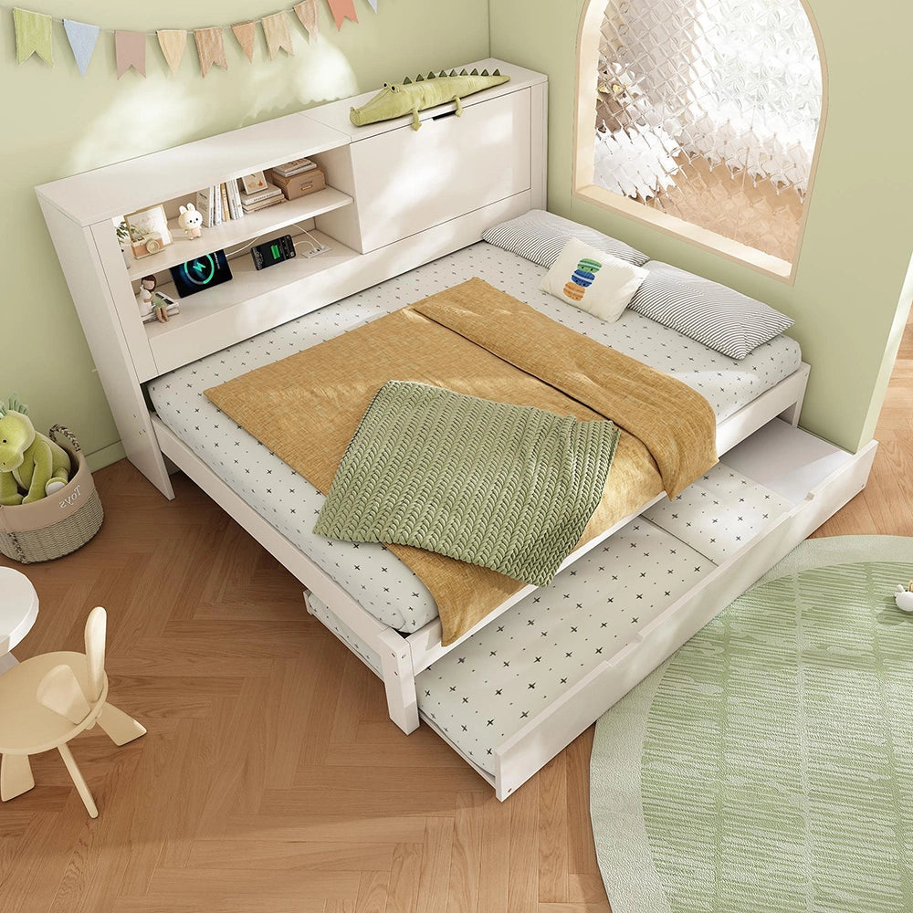 Divano letto matrimoniale - Xylo - 140¡Á190 cm - Bianco - Con letto aggiuntivo 90¡Á190, contenitore, ricarica USB/USB-C