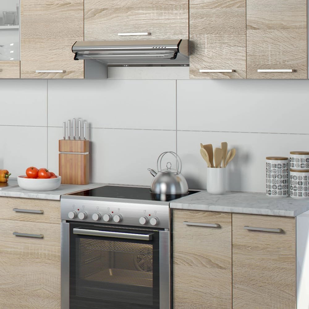 Mobile da cucina Raul, Sonoma/Bianco, 240 cm, PL Marmo con striscia LED, combinabile in modo flessibile con elementi modulari