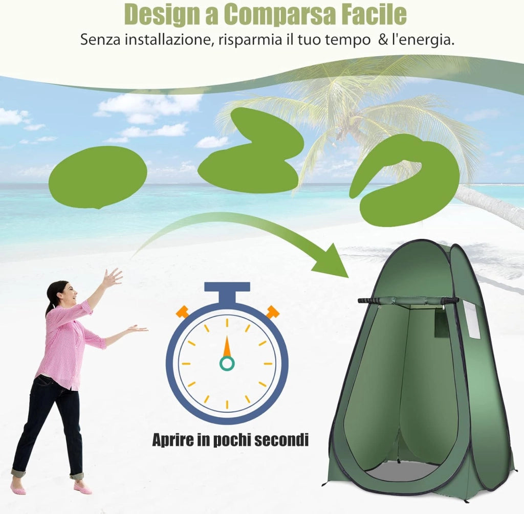 Tenda Cambiando Tenda da Doccia Esterno Tenda Pop-up per Campeggio Spiaggia, 120 x 120 x 190 cm（Verde)