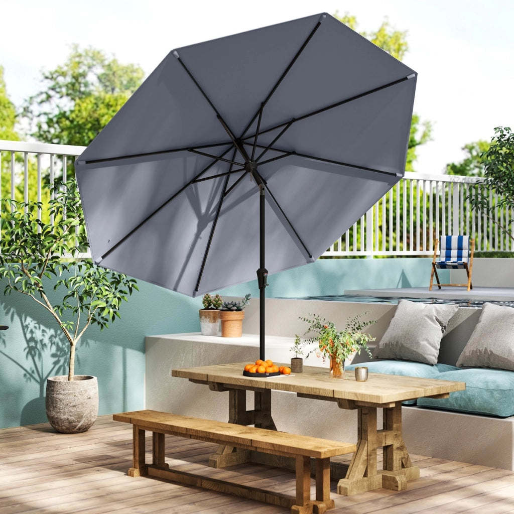 Ombrellone da esterno con inclinazione a pulsante manovella per tavolo da patio, Ombrellone da giardino 270 cm Grigio-Ombrelloni