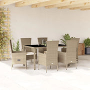 Set da Pranzo da Giardino 7 pz con Cuscini Beige in Polyrattancod mxl 89685